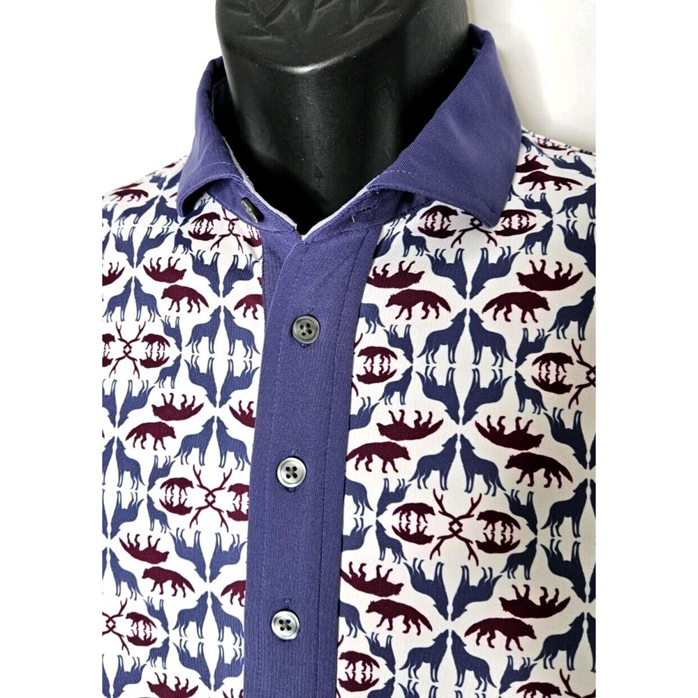 Greyson Men's Wolf Labyrinth Contrast Polo Shirt Artic Size‎ Small